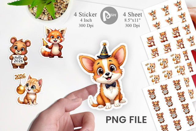 Sticker Big-Eyed New Year's Animal Party 2026 Sublimation artnoy 