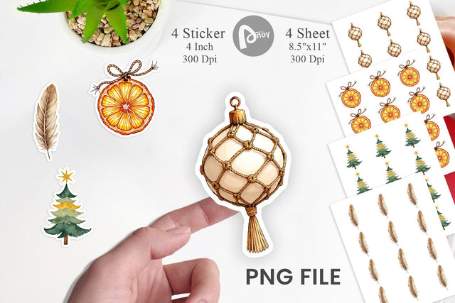 Sticker Boho Chic Watercolor Christmas & Ornaments Sublimation artnoy 