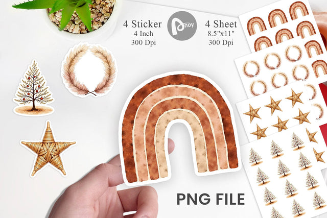 Sticker Boho Chic Watercolor Christmas & Ornaments Sublimation artnoy 