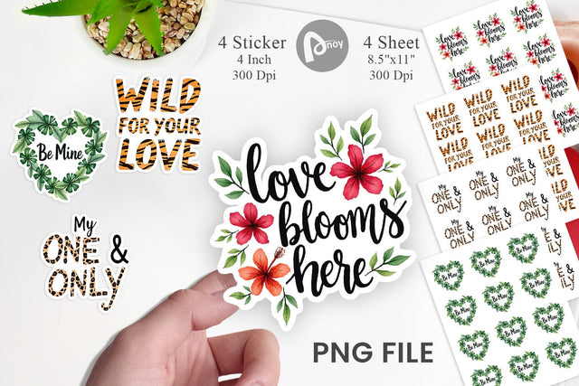 Sticker Boho Jungle Love Tropical Valentine Quotes Sublimation artnoy 