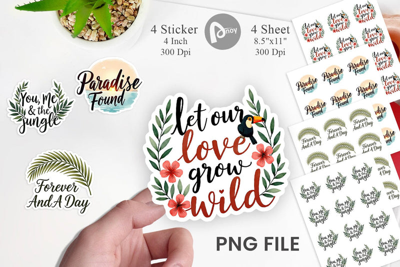 Sticker Boho Jungle Love Tropical Valentine Quotes Sublimation artnoy 