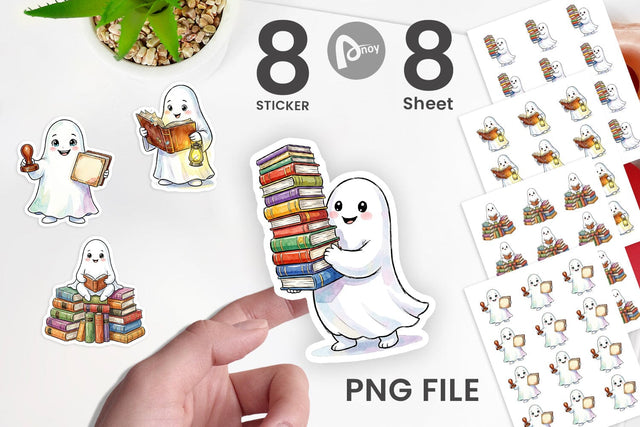 Sticker Bookish Librarian Ghost Art Sublimation artnoy 