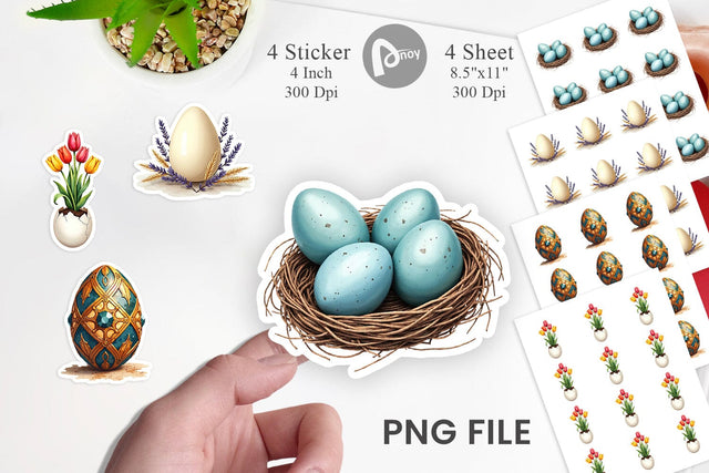 Sticker Botanical Floral Easter Eggs Watercolor Sublimation artnoy 