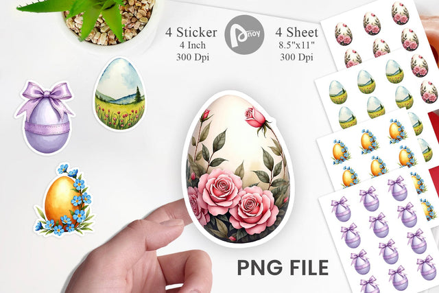Sticker Botanical Floral Easter Eggs Watercolor Sublimation artnoy 