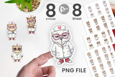 Sticker Burnout Owl Nurse Lifestyle Sublimation artnoy 