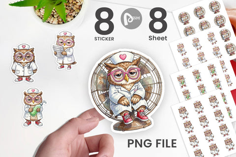 Sticker Burnout Owl Nurse Lifestyle Sublimation artnoy 