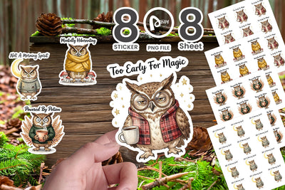 Sticker Burnt Out Owl Whimsigoth Watercolor Sublimation artnoy 