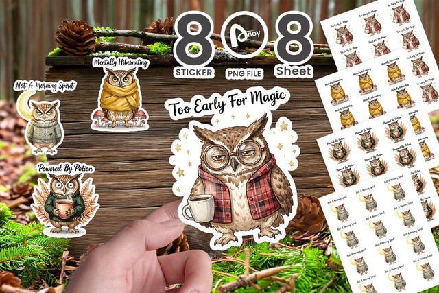 Sticker Burnt Out Owl Whimsigoth Watercolor Sublimation artnoy 