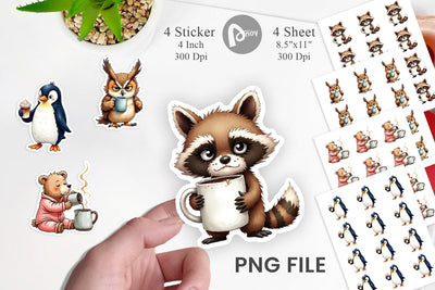 Sticker Caffeinated Chaos Grumpy Animal Watercolors Sublimation artnoy 