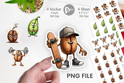 Sticker Caffeinated Chaos Sarcastic Coffee Bean Characters Sublimation artnoy 