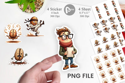 Sticker Caffeinated Chaos Sarcastic Coffee Bean Characters Sublimation artnoy 
