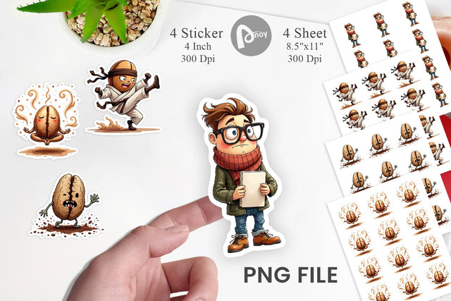 Sticker Caffeinated Chaos Sarcastic Coffee Bean Characters Sublimation artnoy 