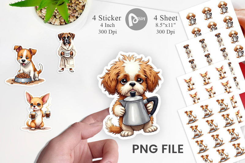 Sticker Caffeine & Chaos Morning Mood Sarcastic Dogs Sublimation artnoy 