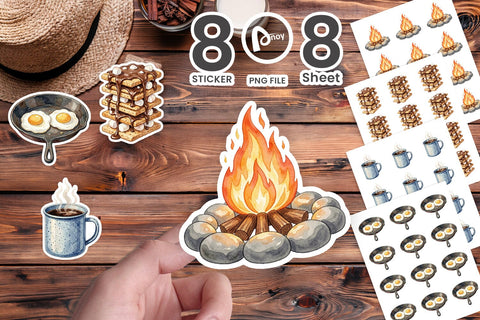 Sticker Campfire Cooking Nostalgia Watercolor Sublimation artnoy 