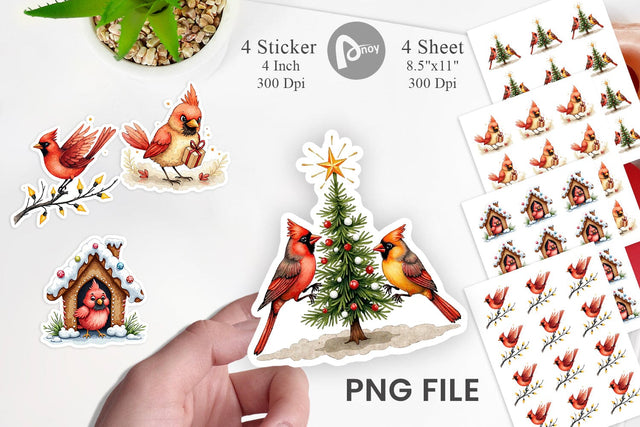 Sticker Cardinal Christmas Bird Sublimation artnoy 