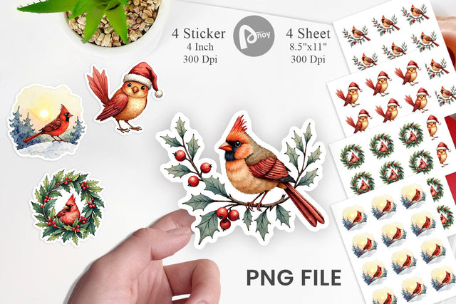 Sticker Cardinal Christmas Bird Sublimation artnoy 
