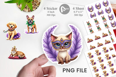 Sticker Carnival Jungle Watercolor Safari Mardi Gras Sublimation artnoy 