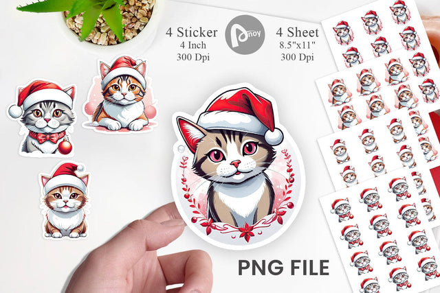 Sticker Cat with Santa Hat Sublimation artnoy 
