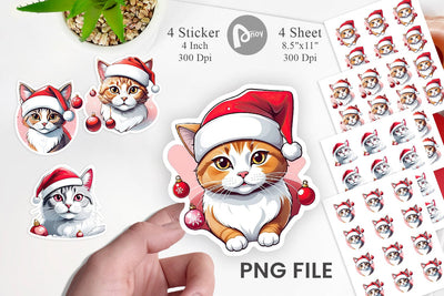Sticker Cat with Santa Hat Sublimation artnoy 