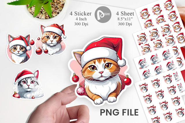 Sticker Cat with Santa Hat Sublimation artnoy 