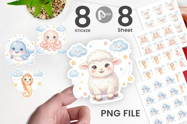 Sticker Celestial Baby Animal Watercolor Sublimation artnoy 