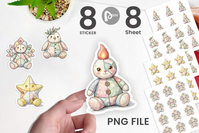 Sticker Celestial Holiday Patchwork Watercolor Sublimation artnoy 
