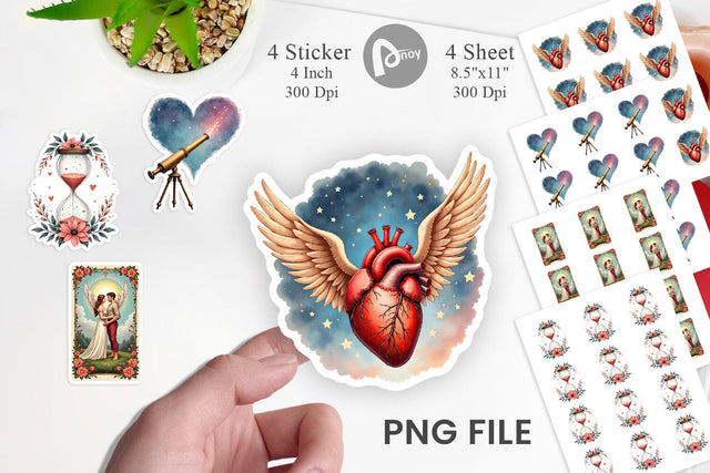 Sticker Celestial Love & Vintage Valentine Watercolor Sublimation artnoy 