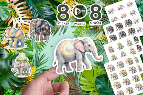 Sticker Celestial Night Elephant Watercolor Sublimation artnoy 