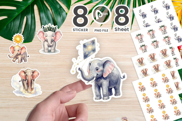 Sticker Celestial Night Elephant Watercolor Sublimation artnoy 