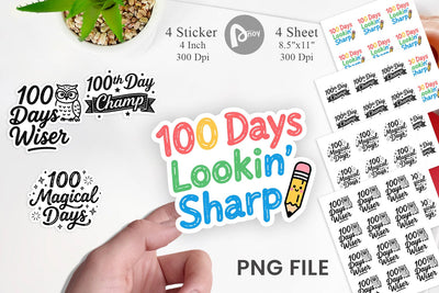 Sticker Chalkboard Celebration 100 Days Quotes Sublimation artnoy 