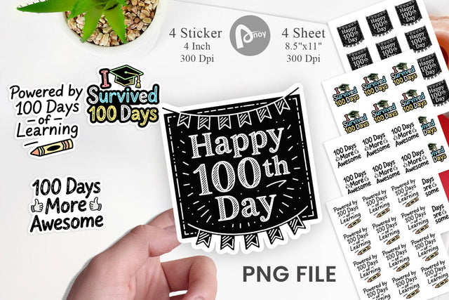 Sticker Chalkboard Celebration 100 Days Quotes Sublimation artnoy 
