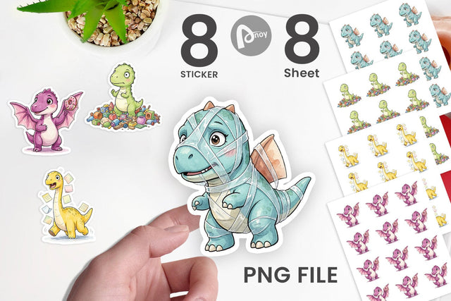 Sticker Chaotic Messy Baby Dino Watercolor Sublimation artnoy 