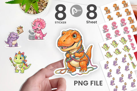 Sticker Chaotic Messy Baby Dino Watercolor Sublimation artnoy 