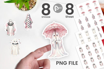 Sticker Charming Coquette Ghost Watercolor Sublimation artnoy 