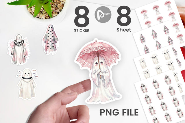 Sticker Charming Coquette Ghost Watercolor Sublimation artnoy 