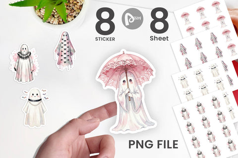 Sticker Charming Coquette Ghost Watercolor Sublimation artnoy 