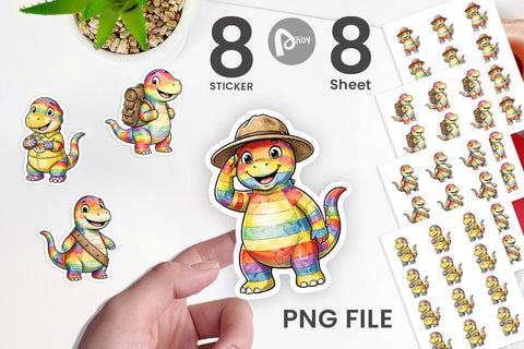 Sticker Cheerful Retro Scout Dino Watercolor Sublimation artnoy 