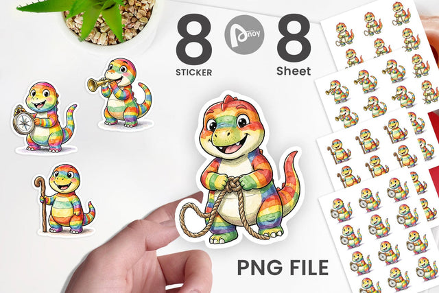 Sticker Cheerful Retro Scout Dino Watercolor Sublimation artnoy 