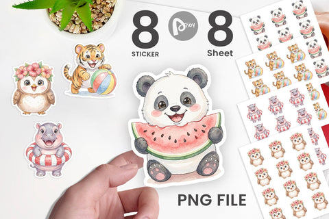 Sticker Cheerful Summer Animals Watercolor Sublimation artnoy 