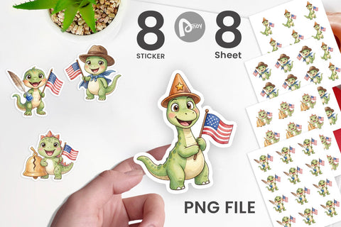 Sticker Chibi Founding Father Dino Watercolor Sublimation artnoy 