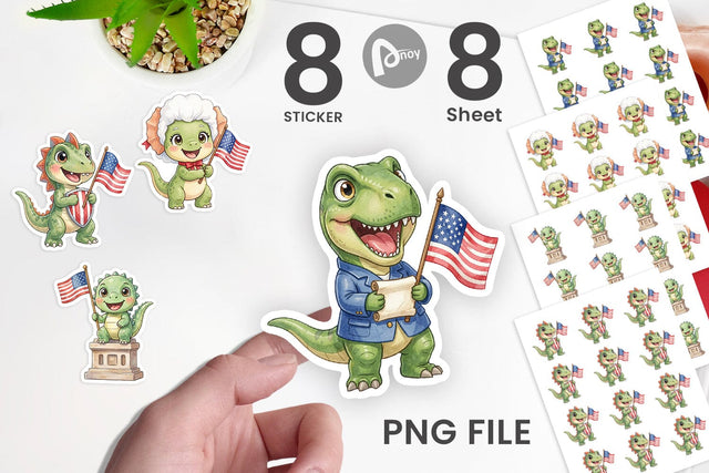 Sticker Chibi Founding Father Dino Watercolor Sublimation artnoy 
