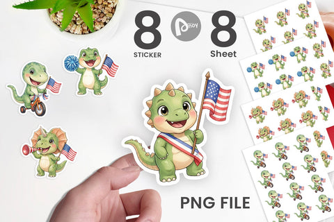 Sticker Chibi Patriotic Parade Dino Watercolor Sublimation artnoy 