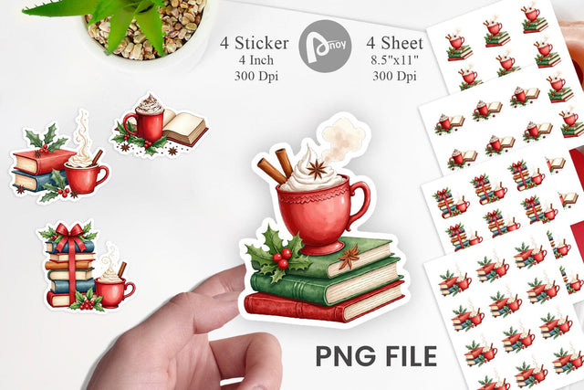 Sticker Christmas Books Cocoa Sublimation artnoy 