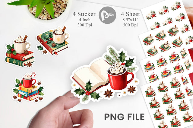 Sticker Christmas Books Cocoa Sublimation artnoy 