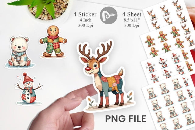 Sticker Christmas Cartoon Patchwork Sublimation artnoy 