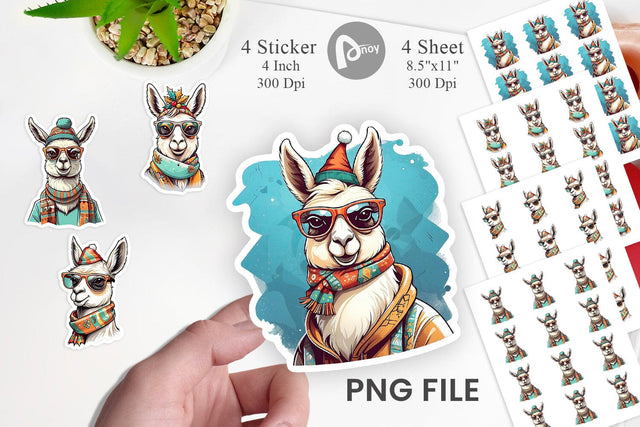 Sticker Christmas Llama Sublimation artnoy 