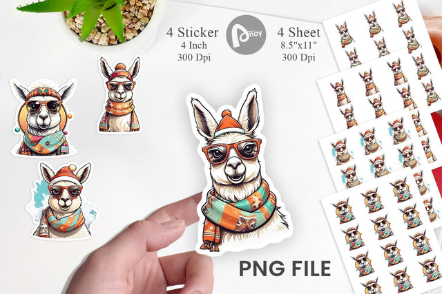 Sticker Christmas Llama Sublimation artnoy 