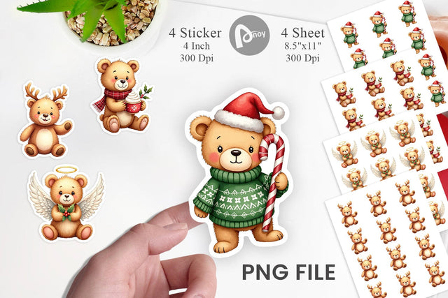 Sticker Christmas Teddy Bear Sublimation artnoy 