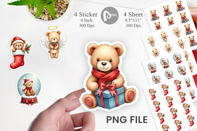 Sticker Christmas Teddy Bear Sublimation artnoy 