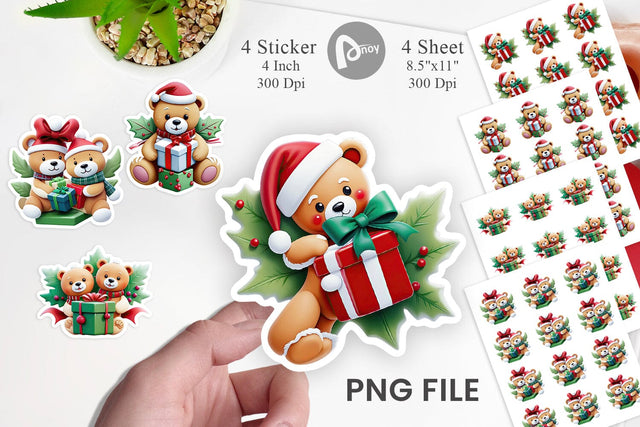 Sticker Christmas Teddy Bears Sublimation artnoy 